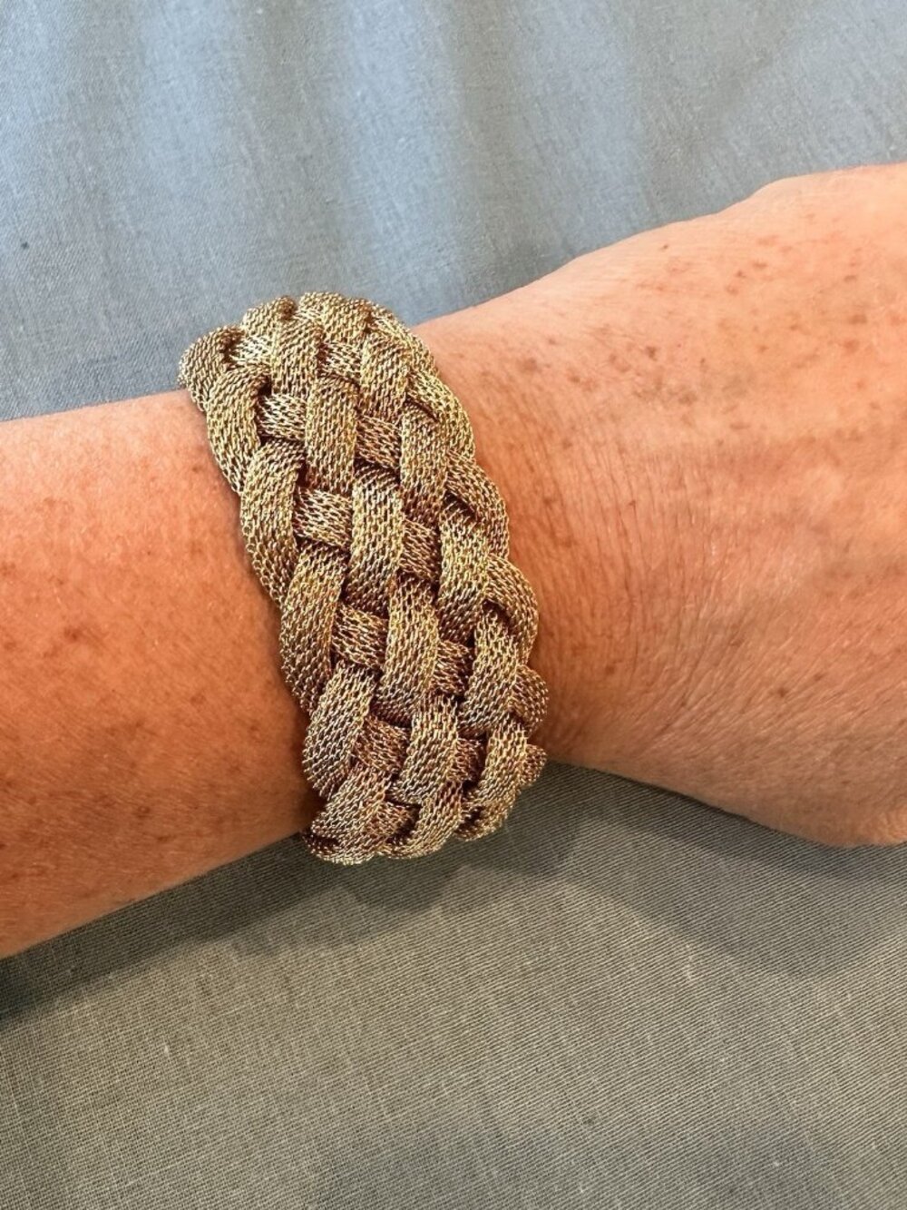 Vintage Gold Tone Braided Mesh Bracelet Wide Statement Woven